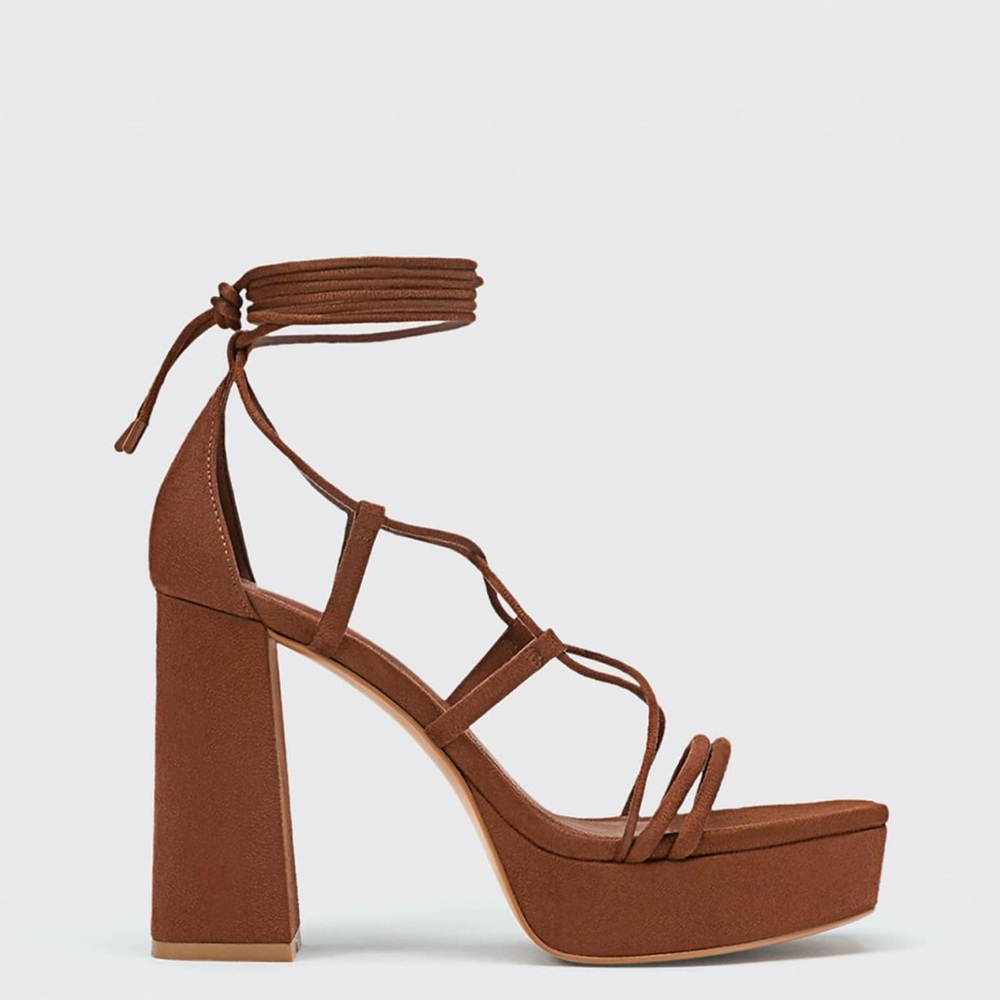 Stradivarius Strappy Platform Sandal in Brown - Size 41 - BRAND NEW